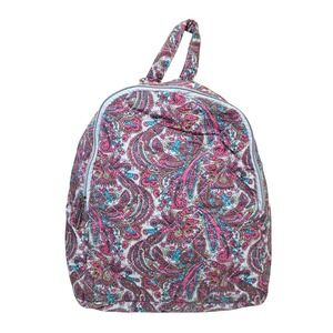Pink Paisley Quilted Backpack Small School Travel Bag Adjustable Straps Multi